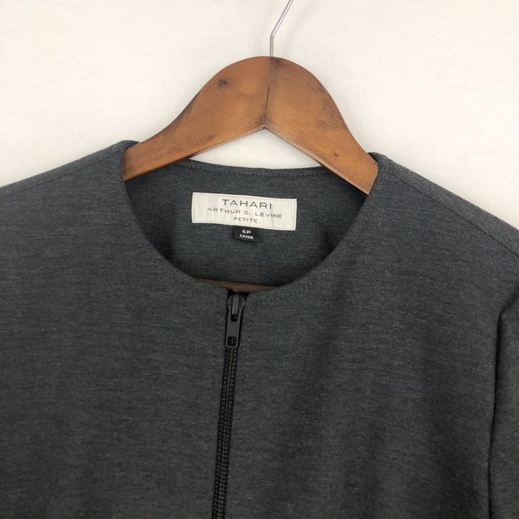 Tahari ASL Women's Size 6 Petite Grey Full Zip Long Sleeve Collarless Jacket - Picture 2 of 8